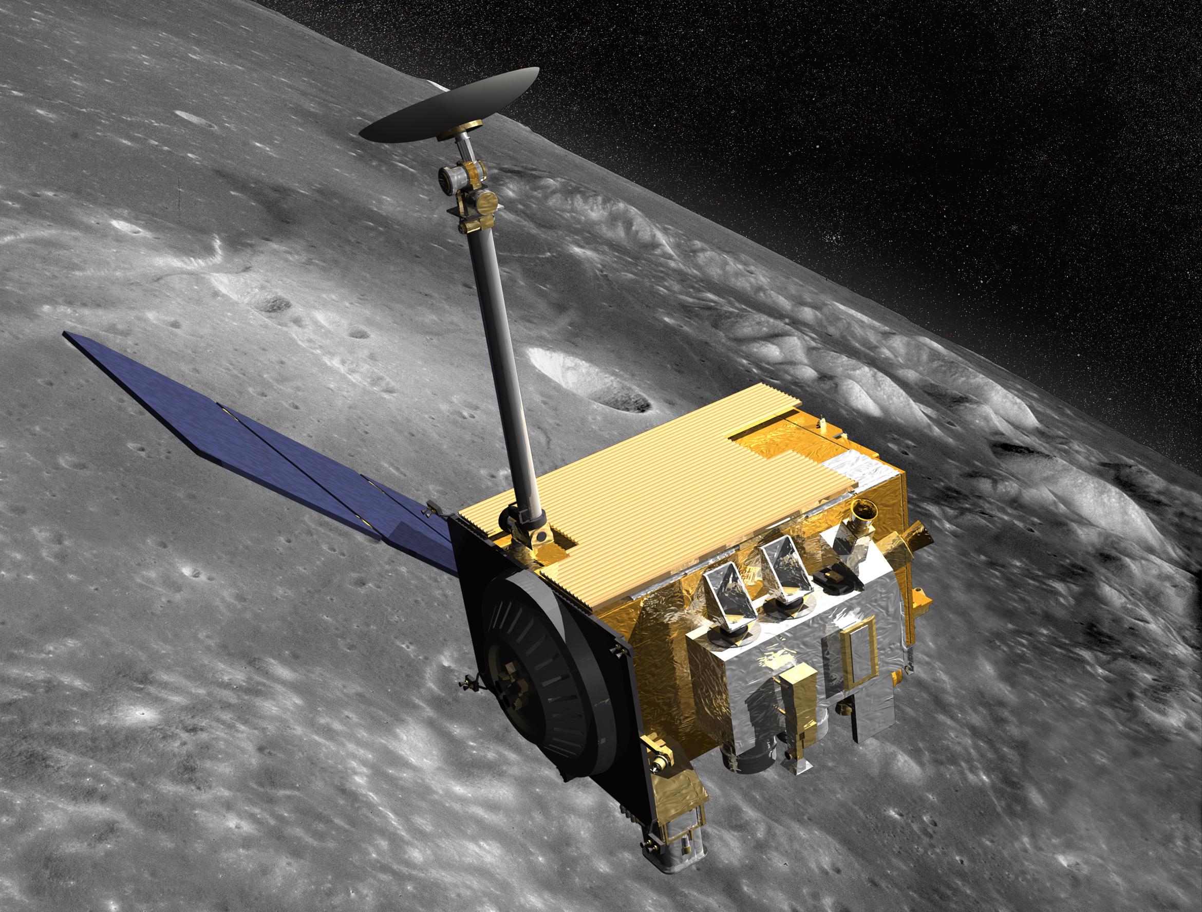 Artist rendition of Lunar Reconnaissance Orbiter around the moon