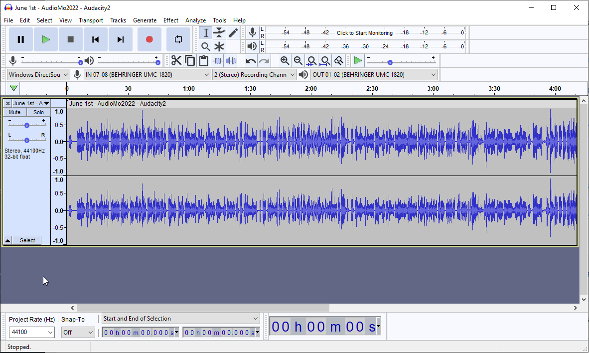 Screenshot of Audacity the free audio recording software