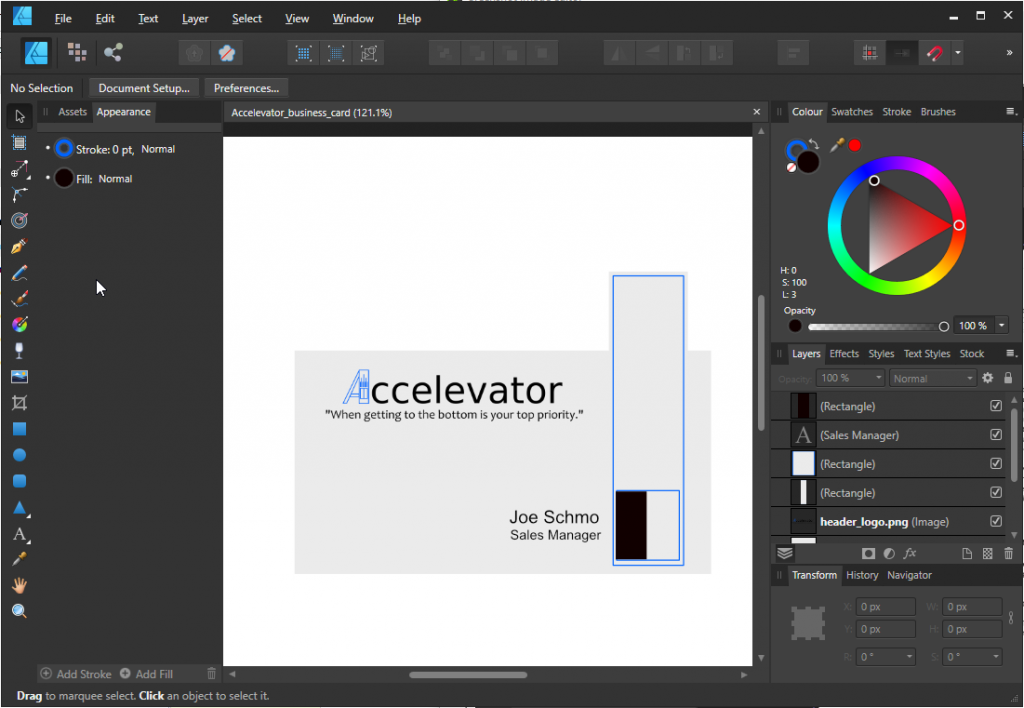 Screenshot of Affinity Designer, a vector design software.