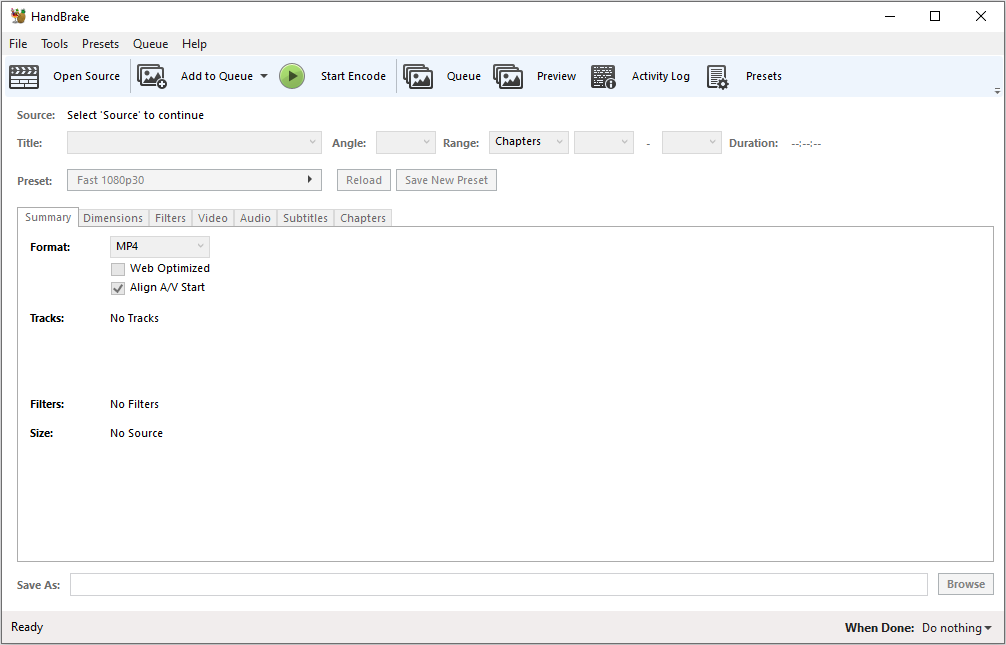 Screenshot of Handbrake the free open source video converter