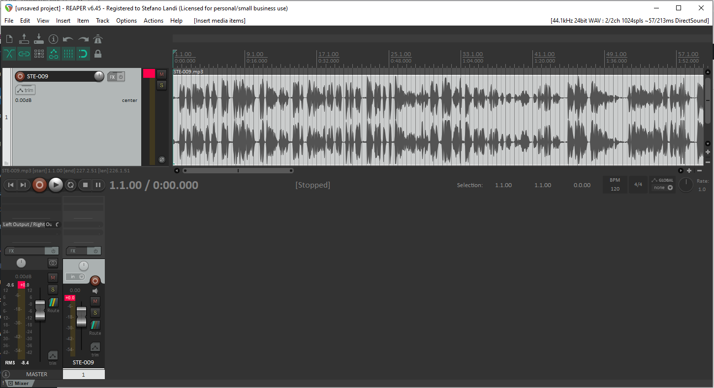 Screenshot of Reaper Digital Audio Workstation. Not free, but not expensive and a great piece of software