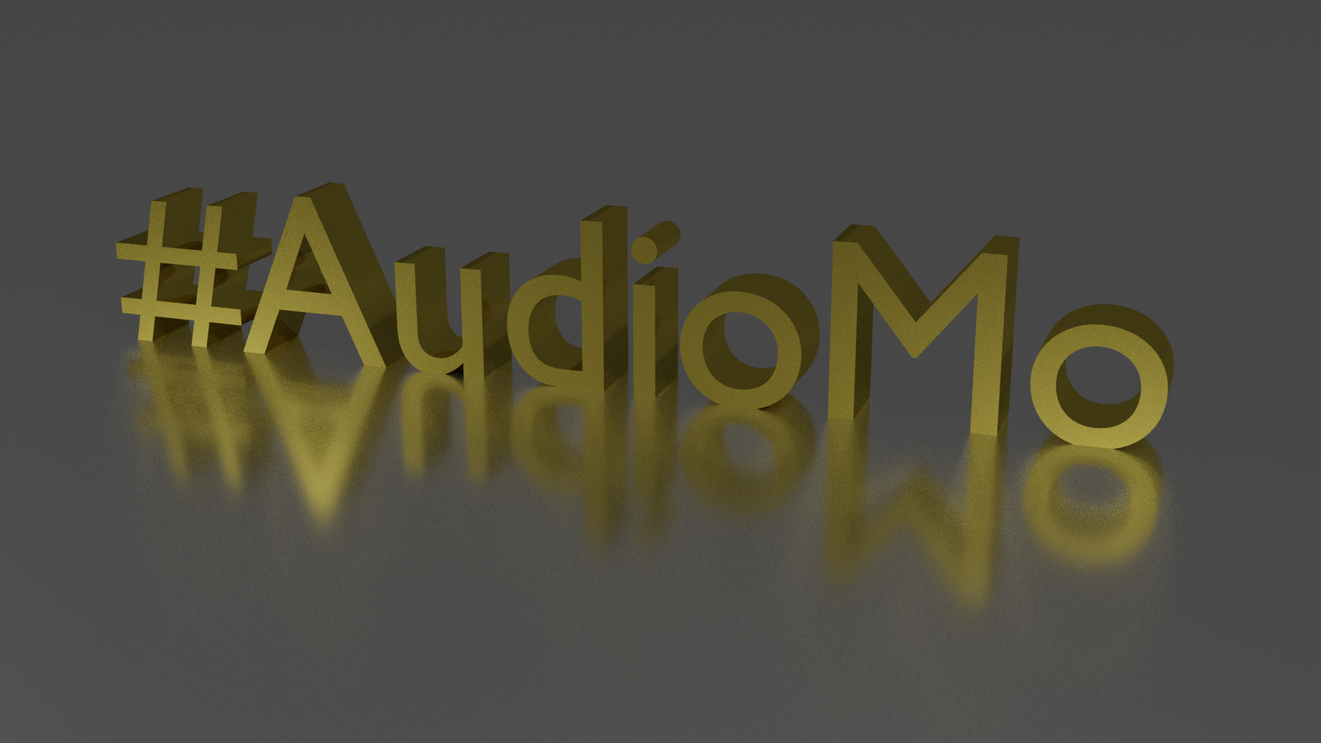 A 3D render showing a golden hashtag for audiomo reflected on a shiny surface. And the winner of the golden AudioMo is...